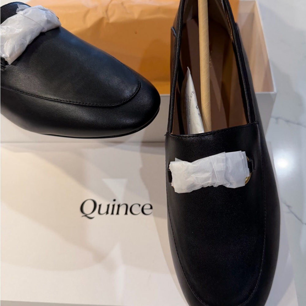 Quince Women’s Elegant Leather Horsebit Black Slip-On Loafers Size 9 New in Box!